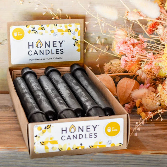 Honey Candles 9" Black Beeswax Base Candlestick