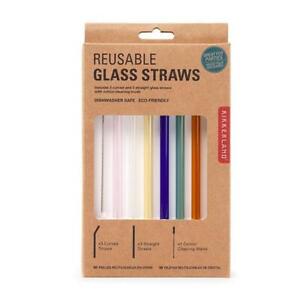 Kikkerland Set of 6 Colorful Reusable Glass Straws