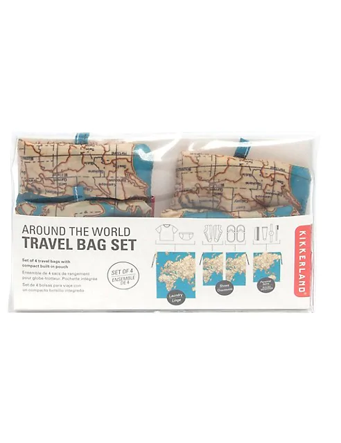 Kikkerland 4-Piece Travel Map Laundry Bags Set