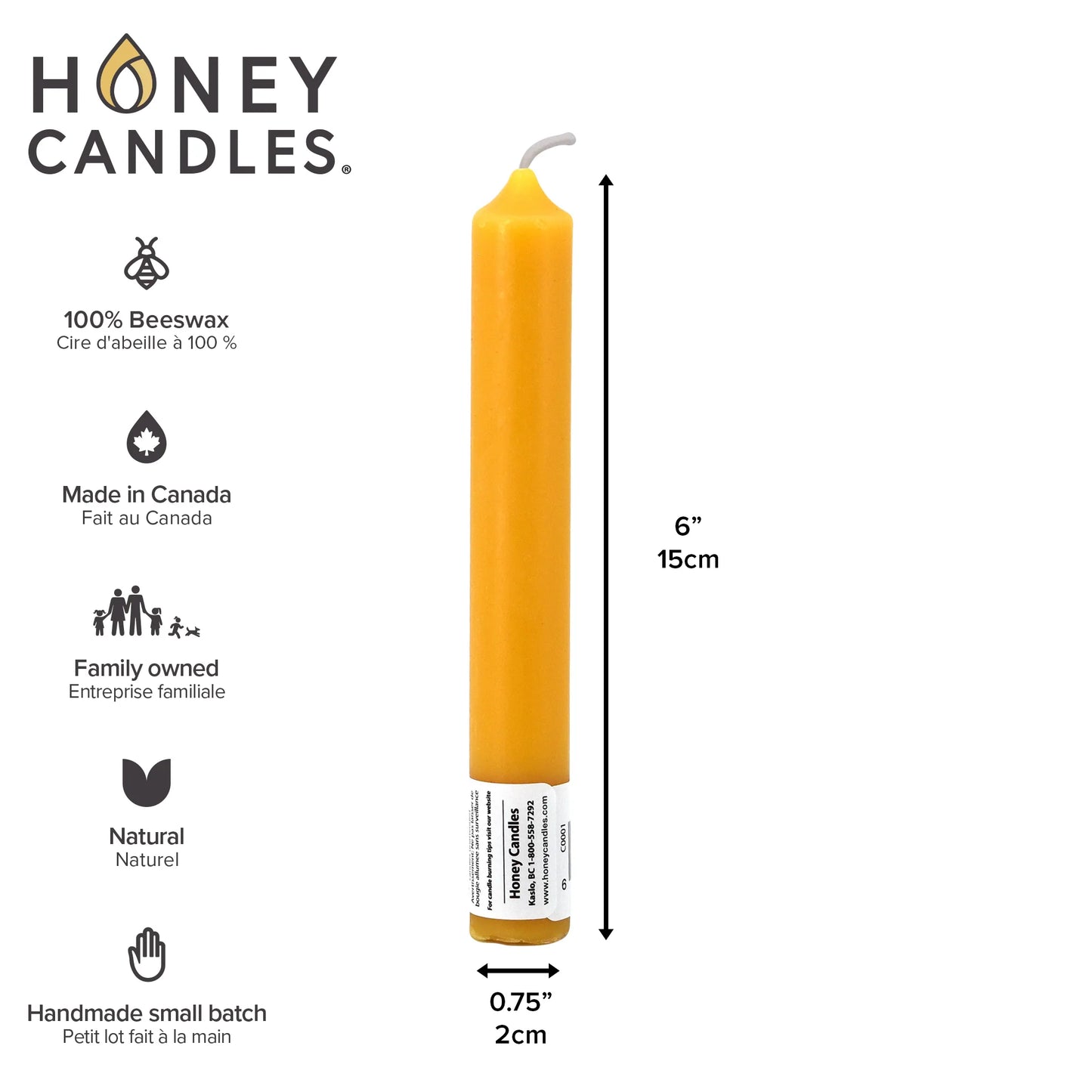Honey Candles Beeswax 6" Tube Candle