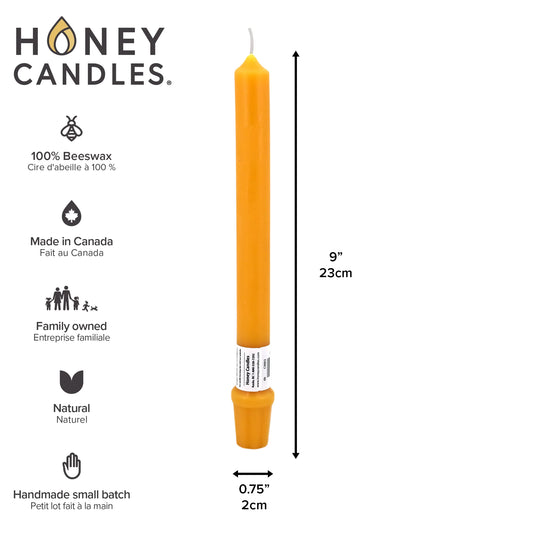 Honey Candles 9" Natural Beeswax Base Candlestick