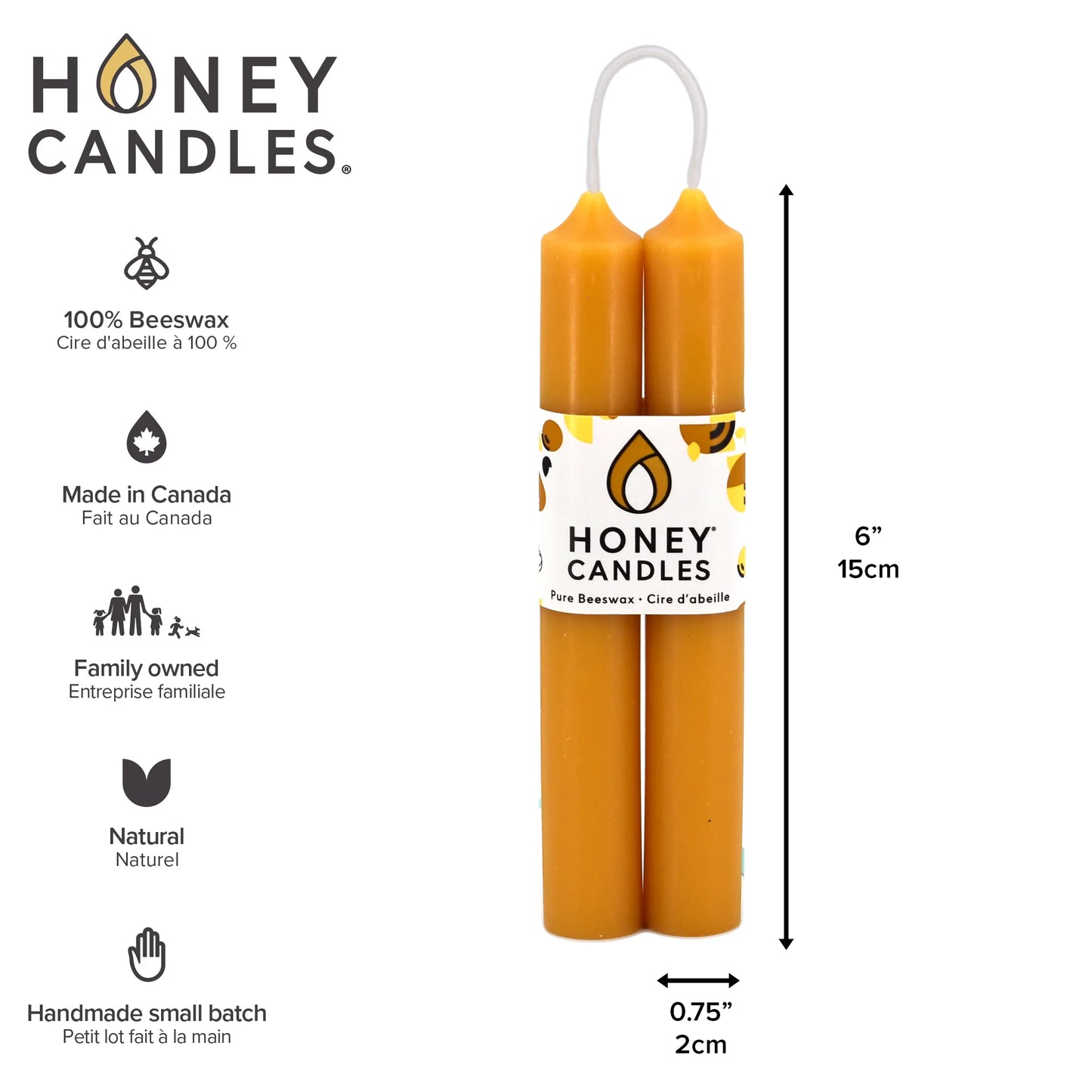 Honey Candles - 6 Inch Natural Tube Pair Beeswax Candles