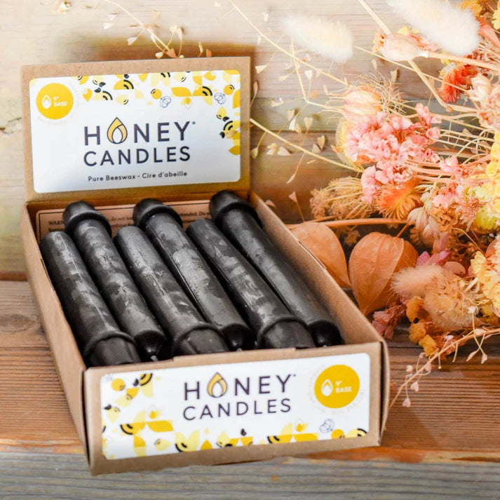 Honey Candles 9" Black Beeswax Base Candlestick