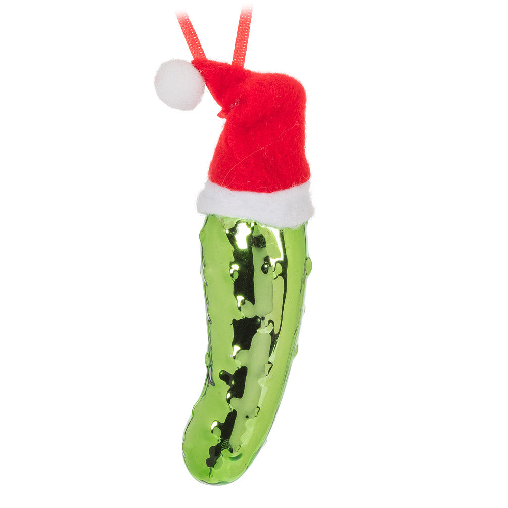 Pickle with Santa Hat Ornament