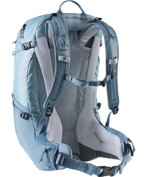 Back view of Deuter Futura 25 SL Hiking Backpack, demonstrating details of straps and back frame structure.