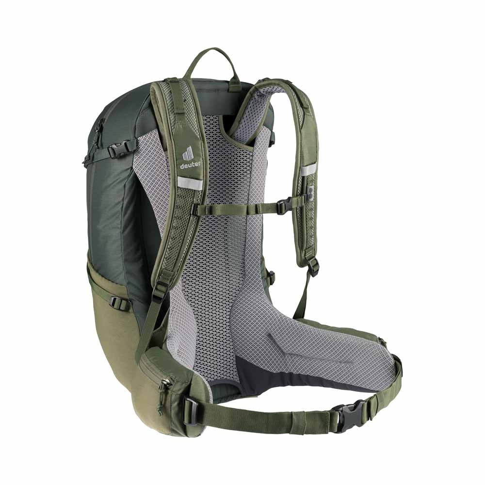 Back view of Deuter Futura 27 Hiking Backpack, demonstrating details of straps and back frame structure.