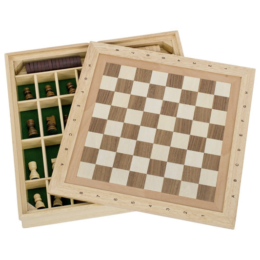 Goki Wooden Chess, Draughts & Nine Men's Morris Game Set