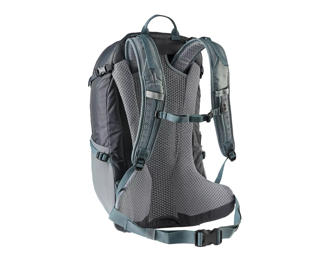 Back view of Deuter Futura 23 Hiking Backpack, demonstrating details of straps and back frame structure.