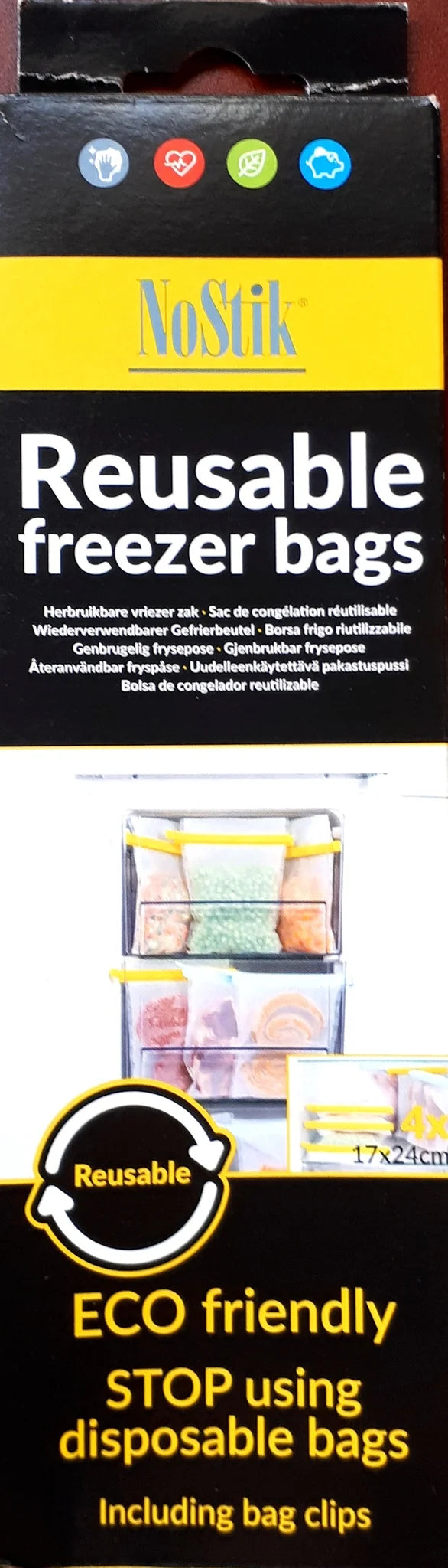 NoStik Reusable Freezer Bags 4 Pack With Clip