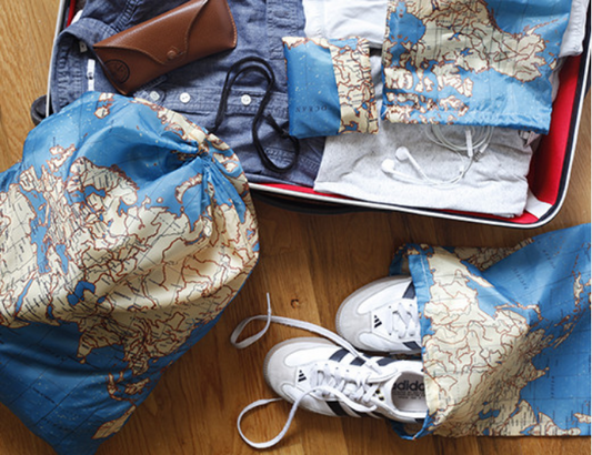 Kikkerland 4-Piece Travel Map Laundry Bags Set