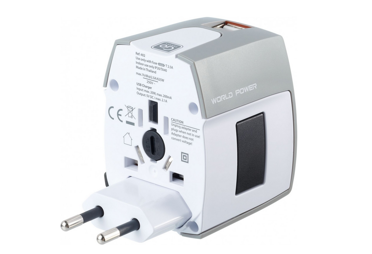 Go Travel World Adapter + Twin USB Charger Ungrounded